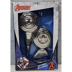 Marvel Avengers Captain America Bottle Opener/Bottle Stopper‎ Set - NEW
